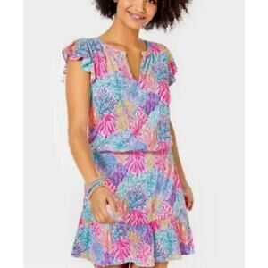 Lilly Pulitzer Ravi Romper Dress Womens Size XL Coral Elastic Drop Waist
